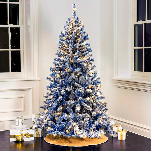 White christmas tree with shop blue lights